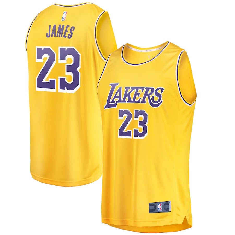 Men Los Angeles Lakers 23 LeBron James Fanatics Branded Gold Fast Break Replica Player NBA Jersey